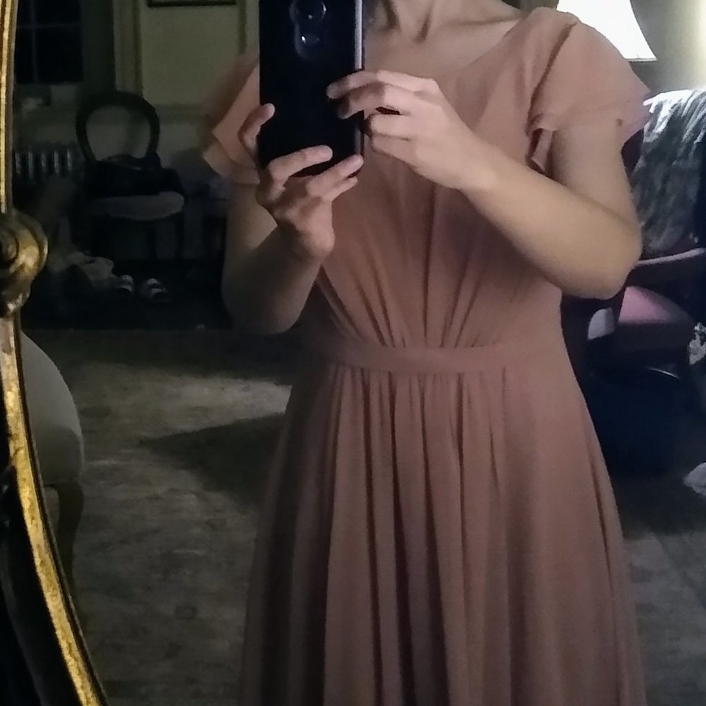 Azazie Daphne champagne rose dress